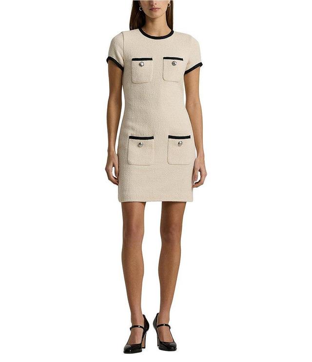 Lauren Ralph Lauren Two Tone Boucle Short Sleeve Patch Pocket Sheath Dress Product Image