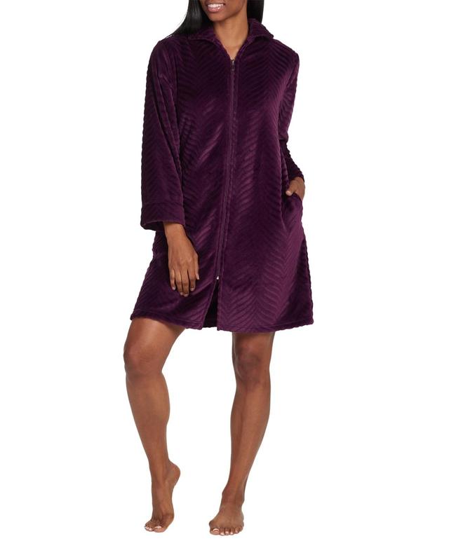 Miss Elaine Womens Solid Long-Sleeve Short Zip Fleece Robe Product Image