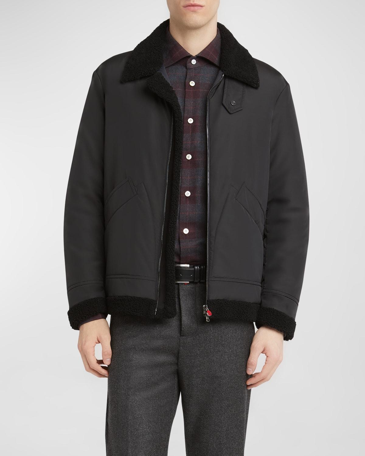 Men's Shearling-Trim Bomber Jacket Product Image