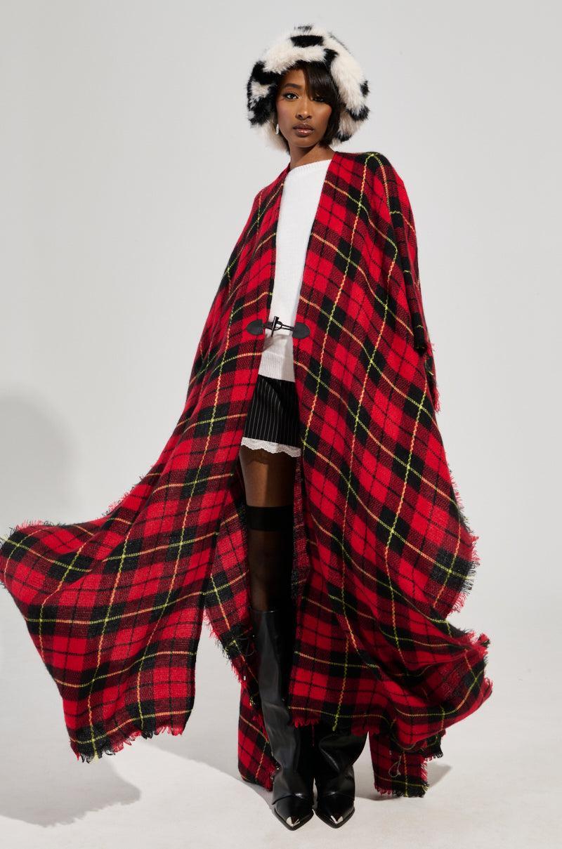 AURETA LONG PLAID PONCHO Product Image