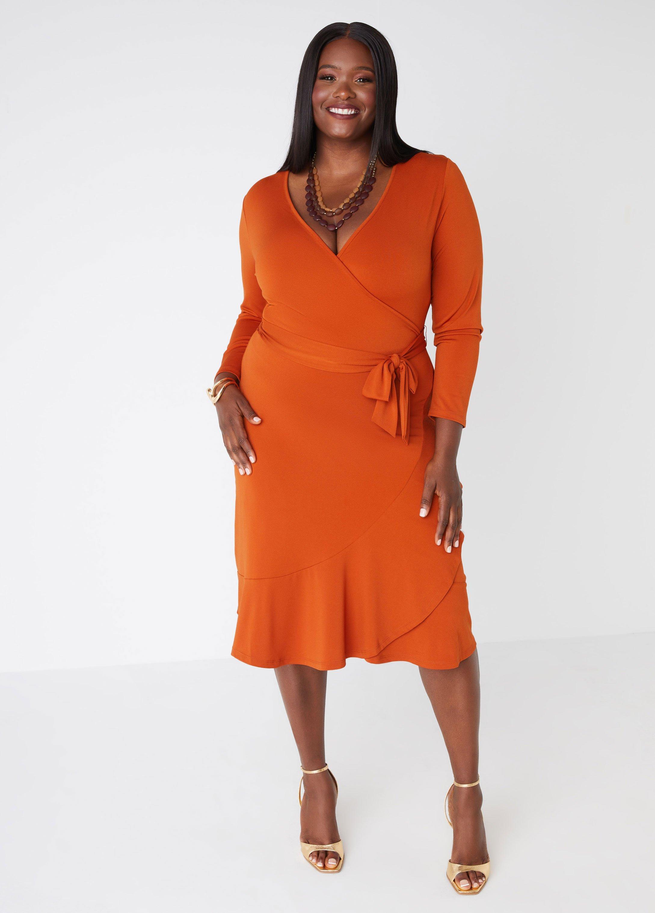 Plus Size Flounced Faux Wrap Dress Ashley Stewart Product Image