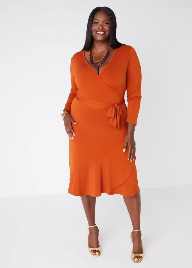 Plus Size Flounced Faux Wrap Dress Ashley Stewart Product Image