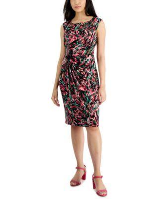 Petite Printed Sleeveless Jersey Sheath Dress Product Image