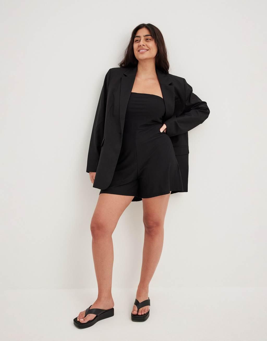 NA-KD bandeau jersey romper in black Product Image