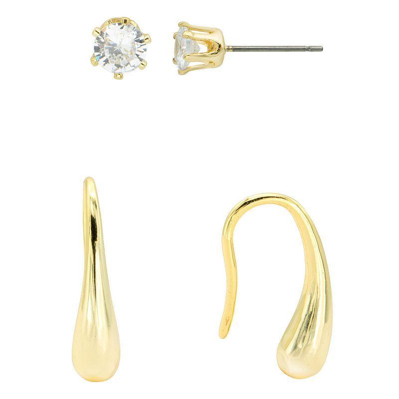 City Luxe Gold Tone Cubic Zirconia Stud & Threader Drop Earrings Duo Set, Womens, Gold Tone Clear Product Image