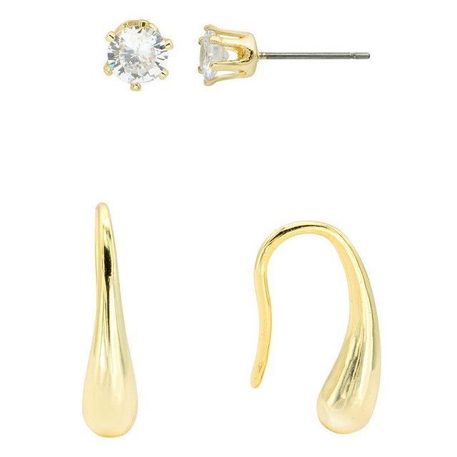 City Luxe Gold Tone Cubic Zirconia Stud & Threader Drop Earrings Duo Set, Womens, Gold Tone Clear Product Image