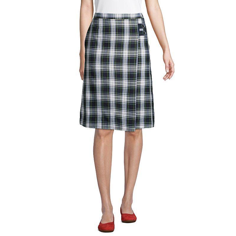 Womens Lands End Plaid Below the Knee A-line Skirt Blue Product Image