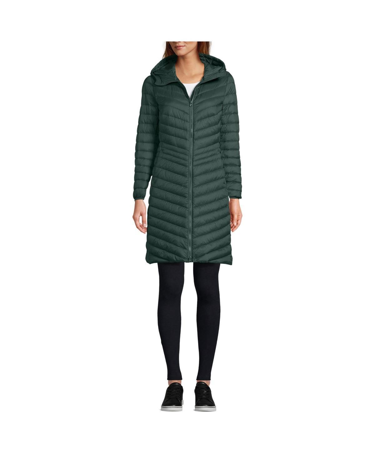 Womens Lands End Hooded Wanderweight Ultralight Packable Long Down Coat Product Image