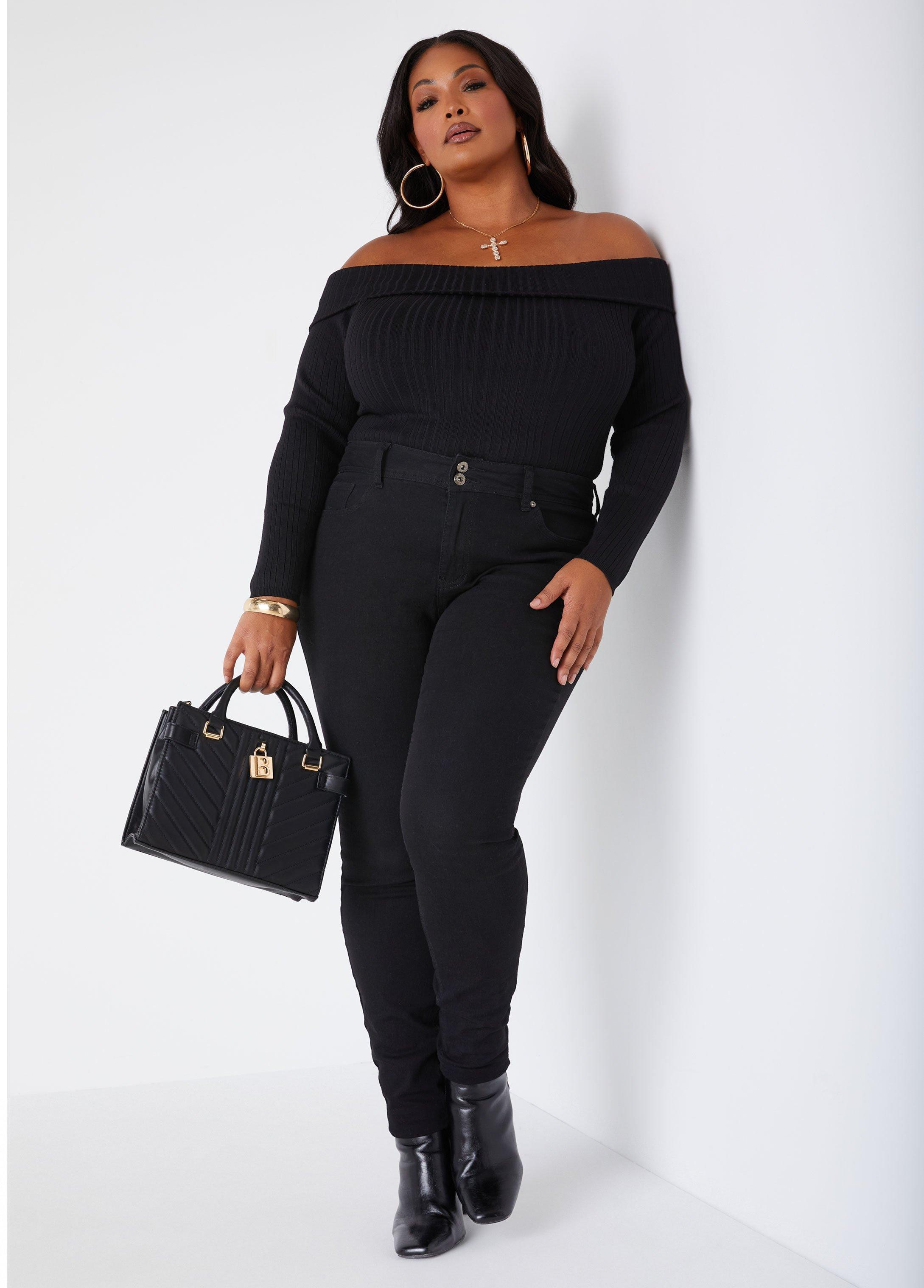 Plus Size Off The Shoulder Ribbed Sweater Ashley Stewart Product Image