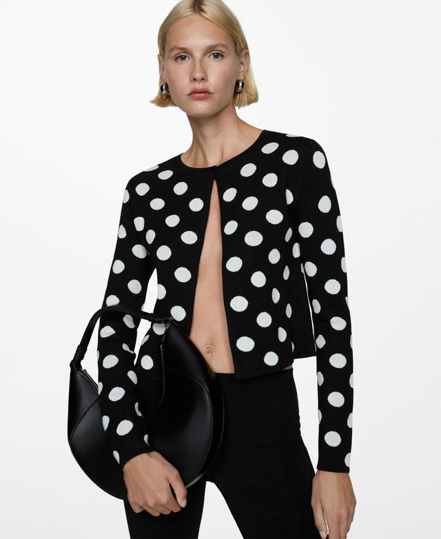 Mango Womens Polka-Dot Knitted Cardigan Sweater Product Image