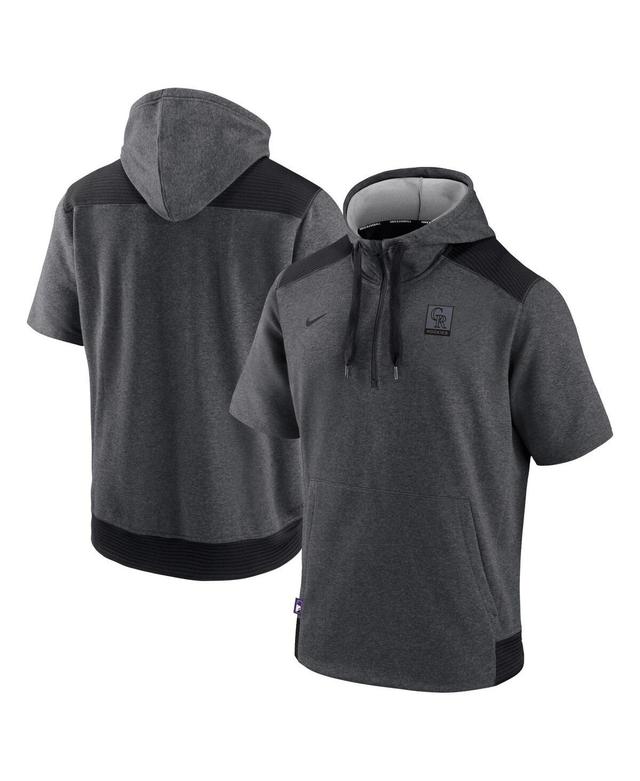 Mens Nike Heathered Charcoal/Black Minnesota Twins Authentic Collection Dry Flux Performance Quarter-Zip Short Sleeve Hoodie Product Image