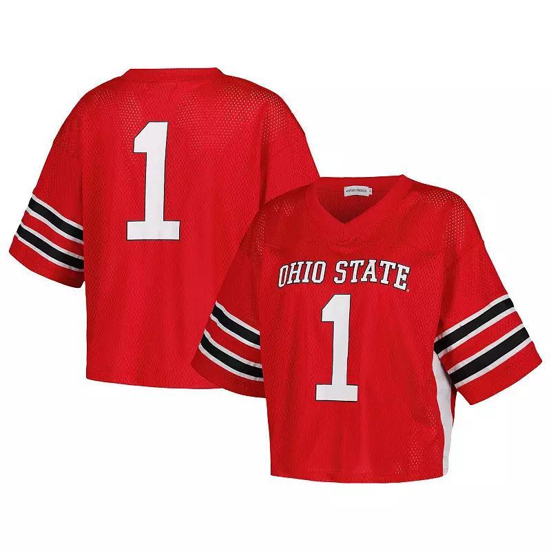 Womens Established & Co. #1 Scarlet Ohio State Buckeyes Fashion Boxy Cropped Football Jersey Product Image