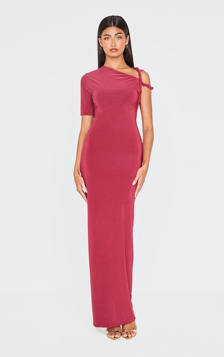 Burgundy Slinky Twist Shoulder Midaxi Dress product image