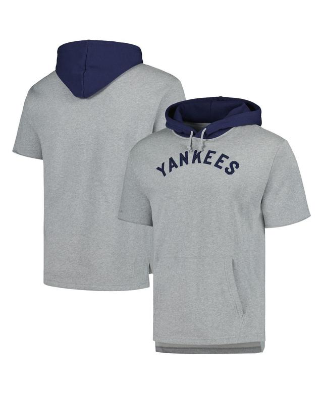 Mens Mitchell & Ness Heather Gray New York Yankees Postgame Short Sleeve Pullover Hoodie Product Image