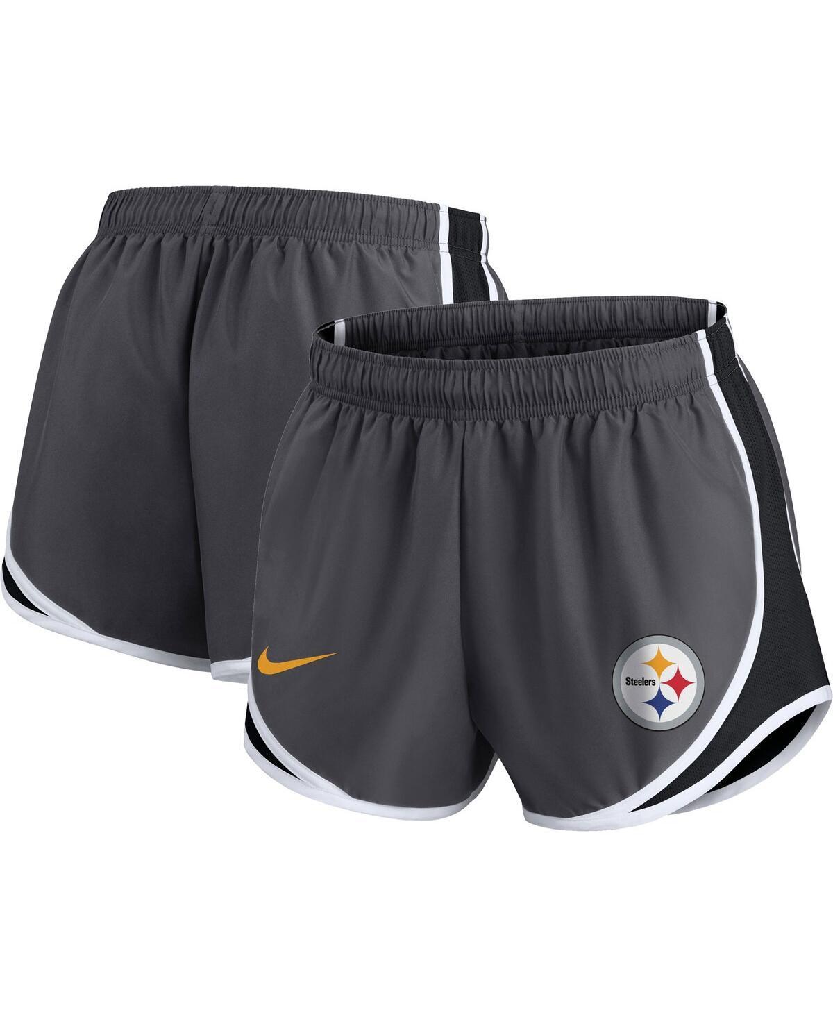 Womens Nike Charcoal Pittsburgh Steelers Plus Size Logo Performance Tempo Shorts Product Image