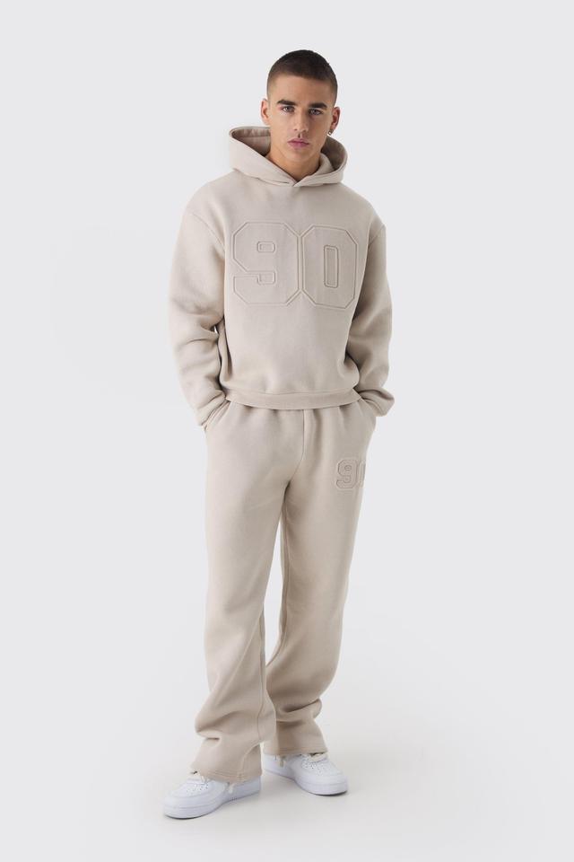 Oversized Boxy Varsity Embossed Hoodie Tracksuit | boohooMAN USA Product Image