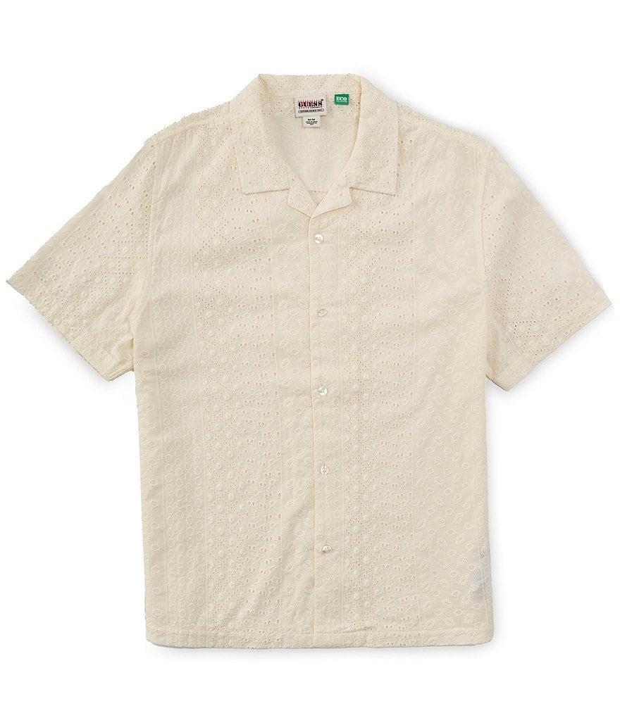 Guess Eyelet Short Sleeve Woven Camp Shirt Product Image