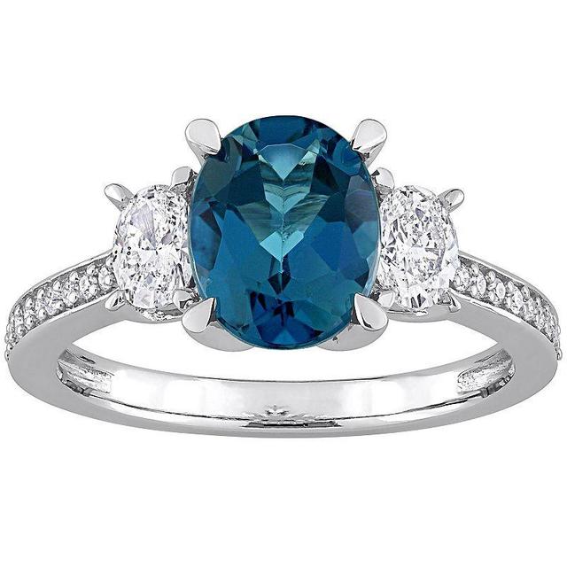 Stella Grace 14k White Gold London Blue Topaz & 5/8 Carat T.W. Diamond 3-Stone Engagement Ring, Womens 14k Whgold Product Image