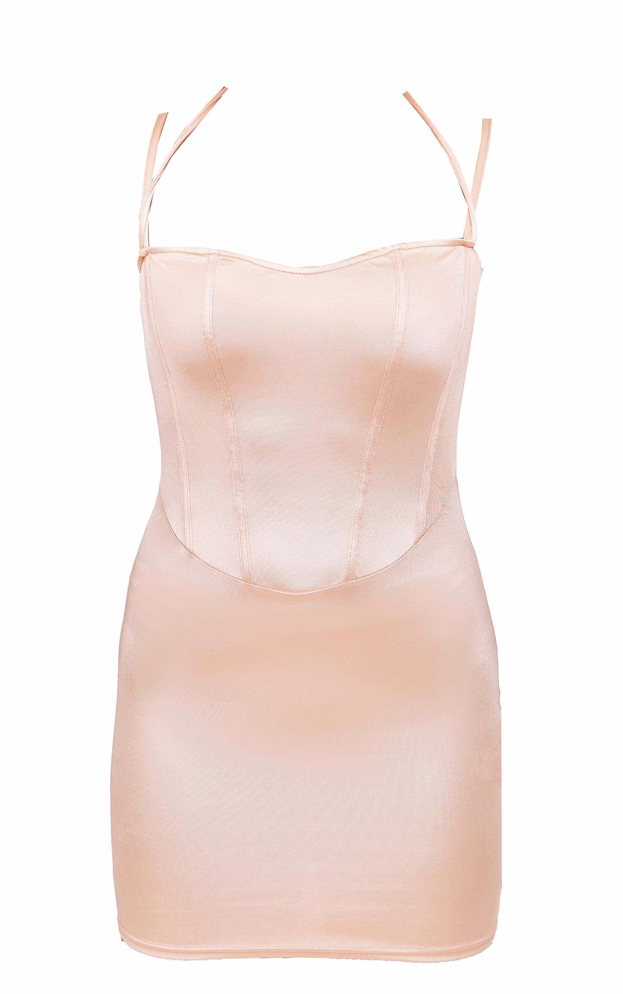 Nude Satin Corset Detail Mini Dress Product Image