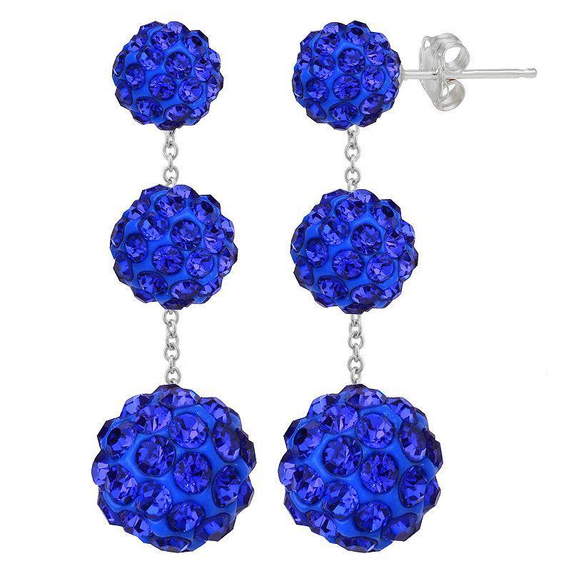 Sterling Silver Graduated Crystal Tiered Drop Earrings, Womens, Blue Product Image