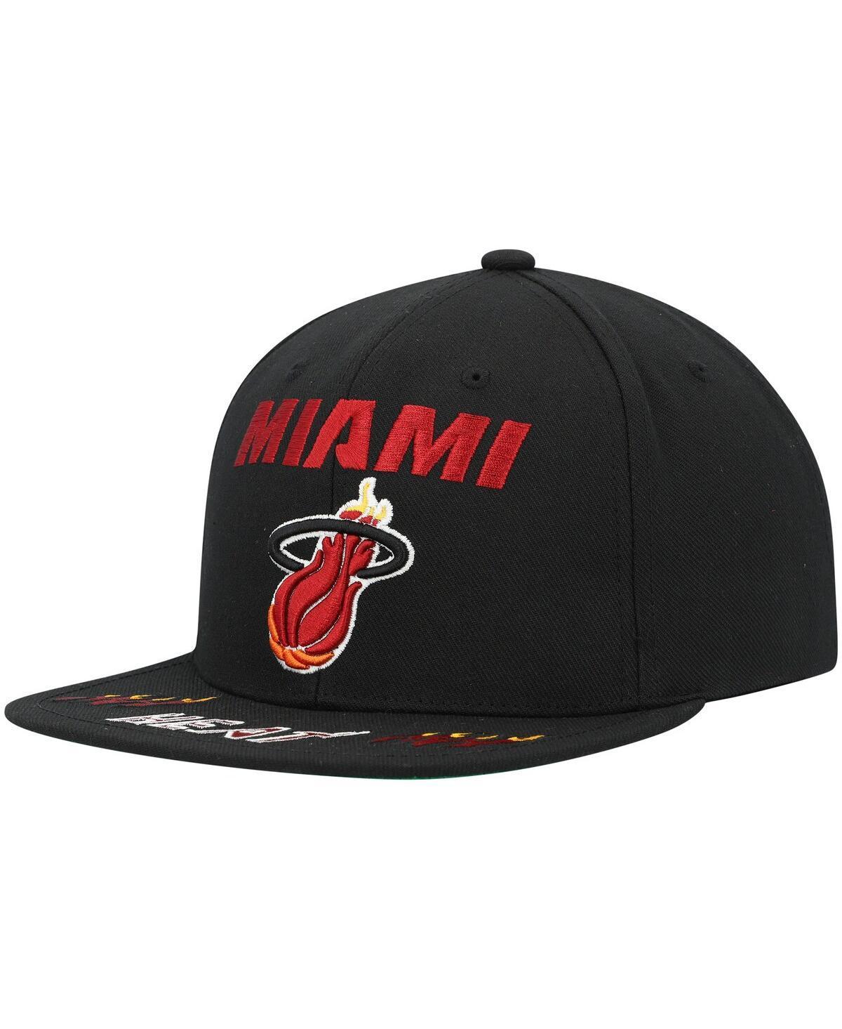 Mens Mitchell & Ness Black Miami Heat Hardwood Classics Front Loaded Snapback Hat Product Image