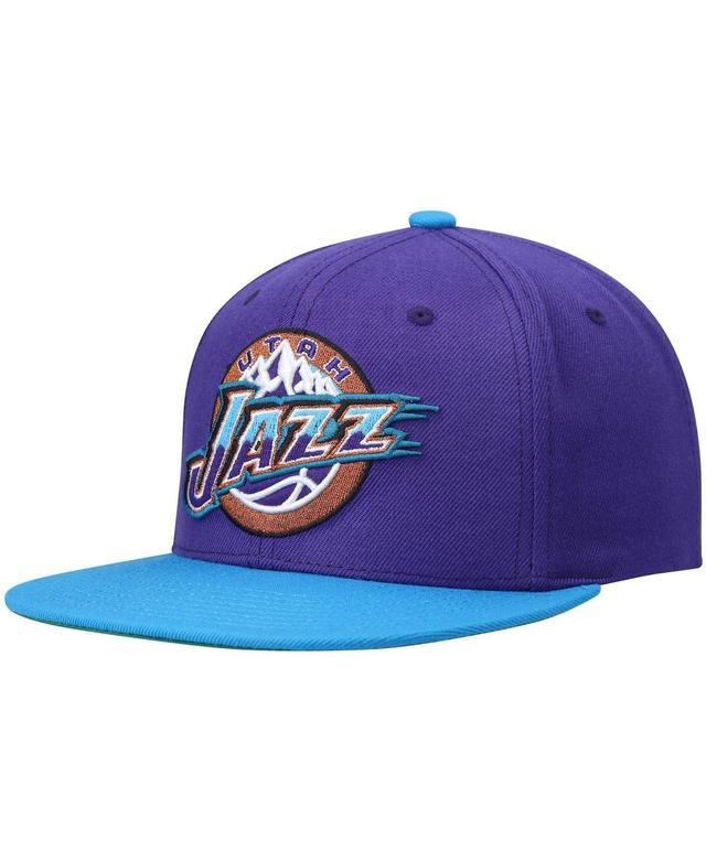 Mens Mitchell & Ness Purple/Turquoise Utah Jazz Hardwood Classics Team Two-Tone 2.0 Snapback Hat Product Image