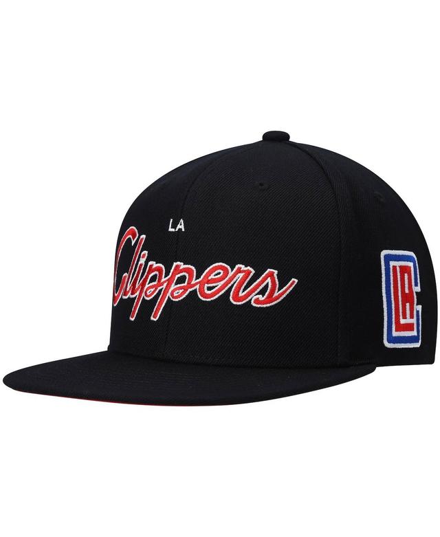 Mens Mitchell & Ness Black LA Clippers Hardwood Classics Script 2.0 Snapback Hat Product Image