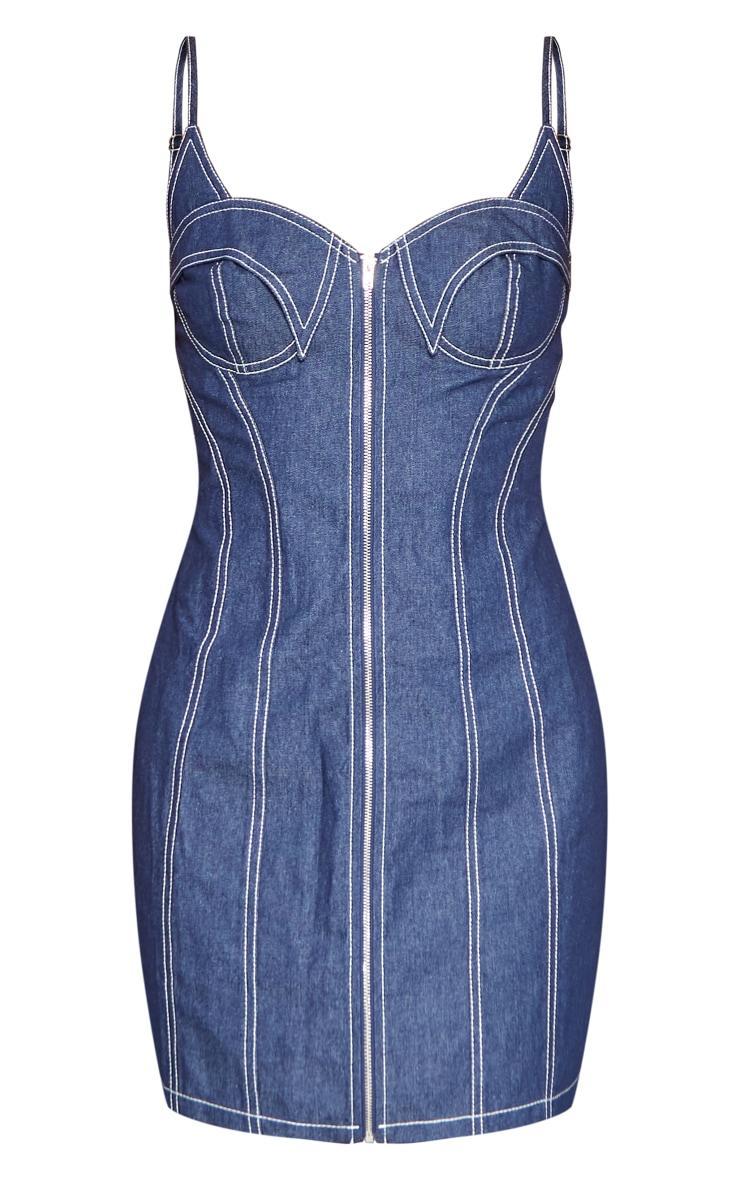  Navy Twill Contrast Stitch Strappy Bodycon Dress Product Image