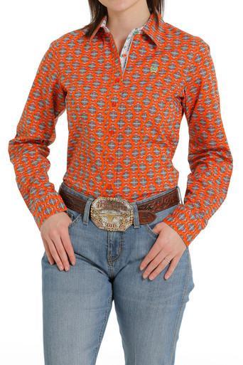 SALE Cinch® Ladies' L/S Orange Western Print Button Shirt Product Image