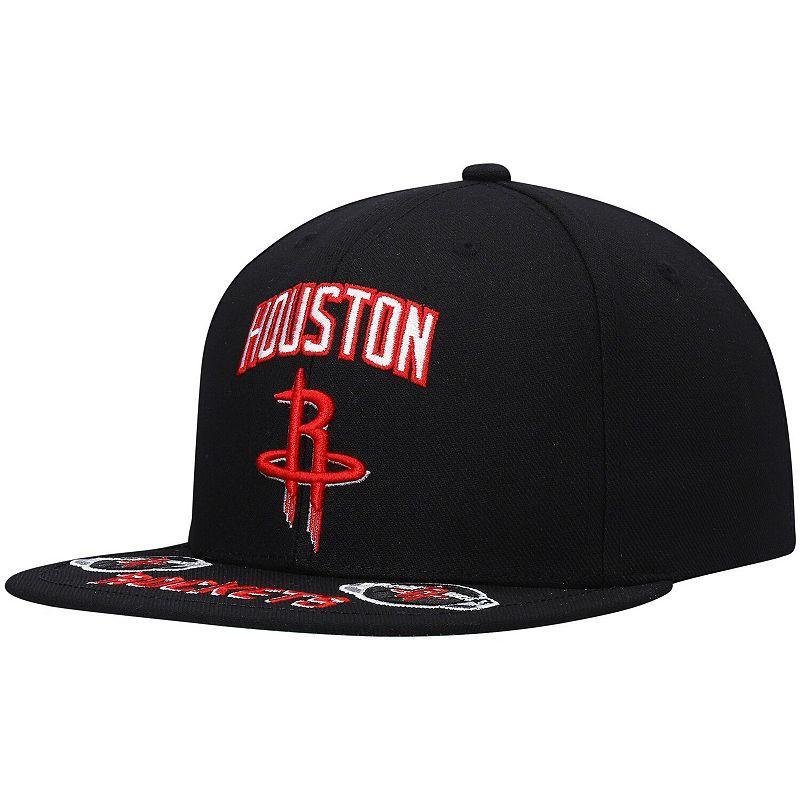 Mens Mitchell & Ness Black Houston Rockets Front Loaded Snapback Hat Product Image