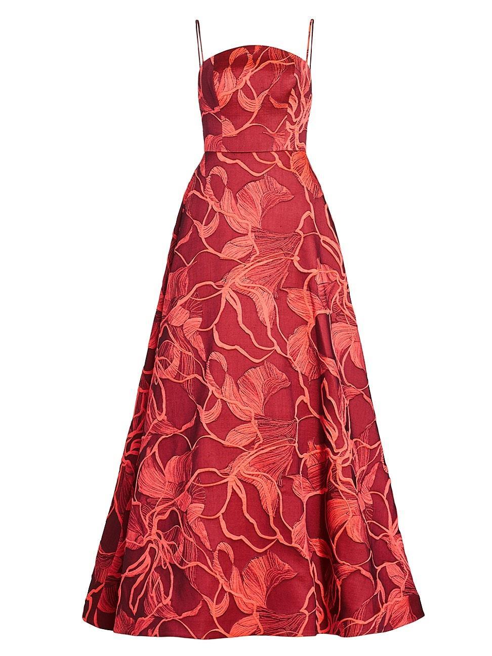 Womens Floral Jacquard Sleeveless Gown Product Image