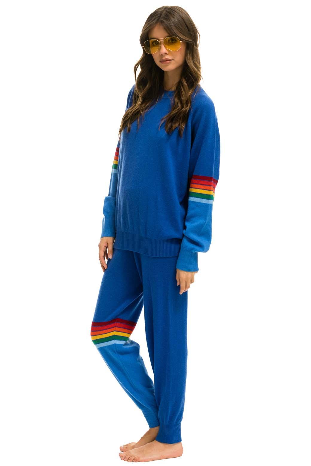 RAINBOW STRIPE CASHMERE LIGHT SWEATER PANT - VINTAGE BLUE Female Product Image