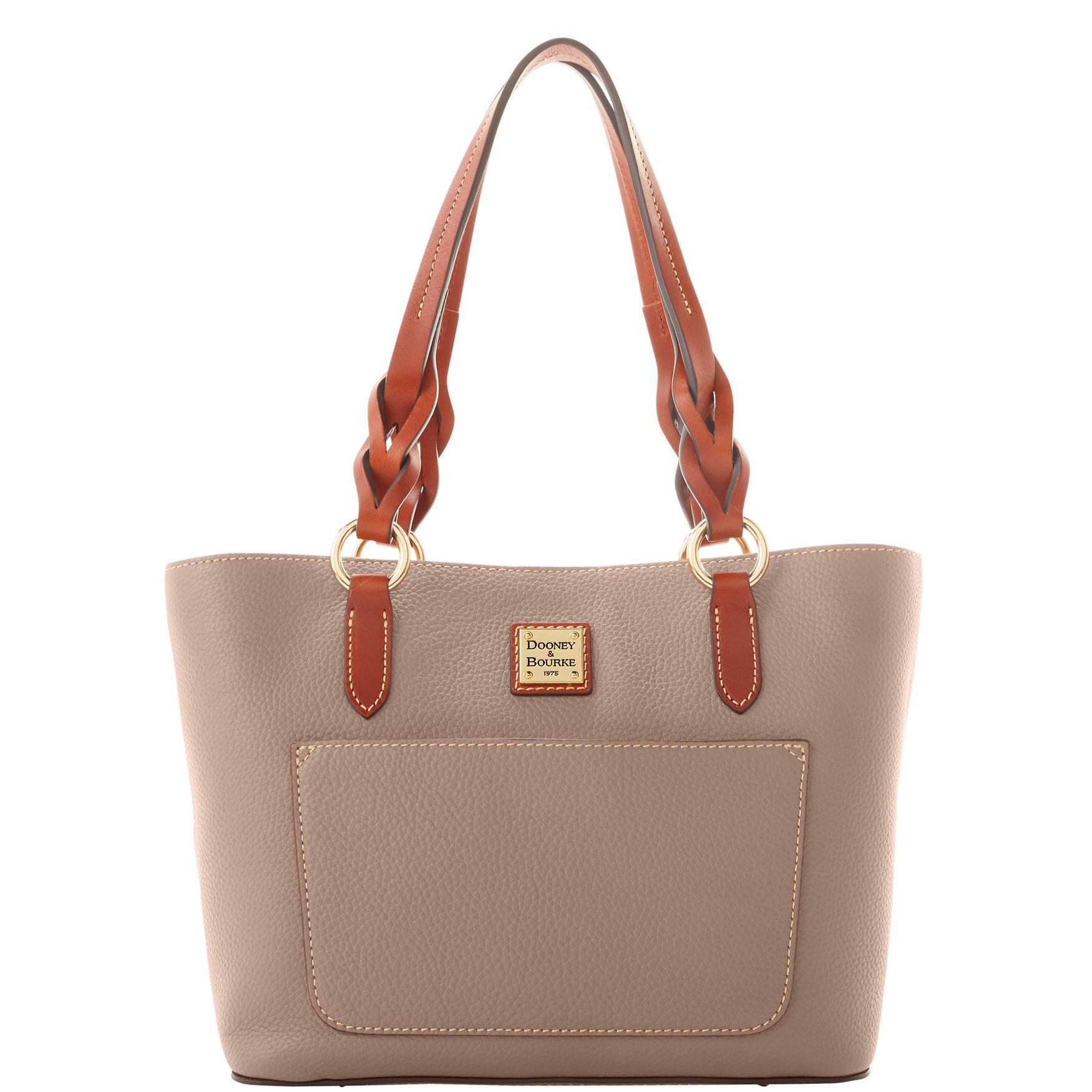 Dooney & Bourke Womens Pebble Grain Small Gretchen Leather Tote Shopping Bag in Taupe Product Image