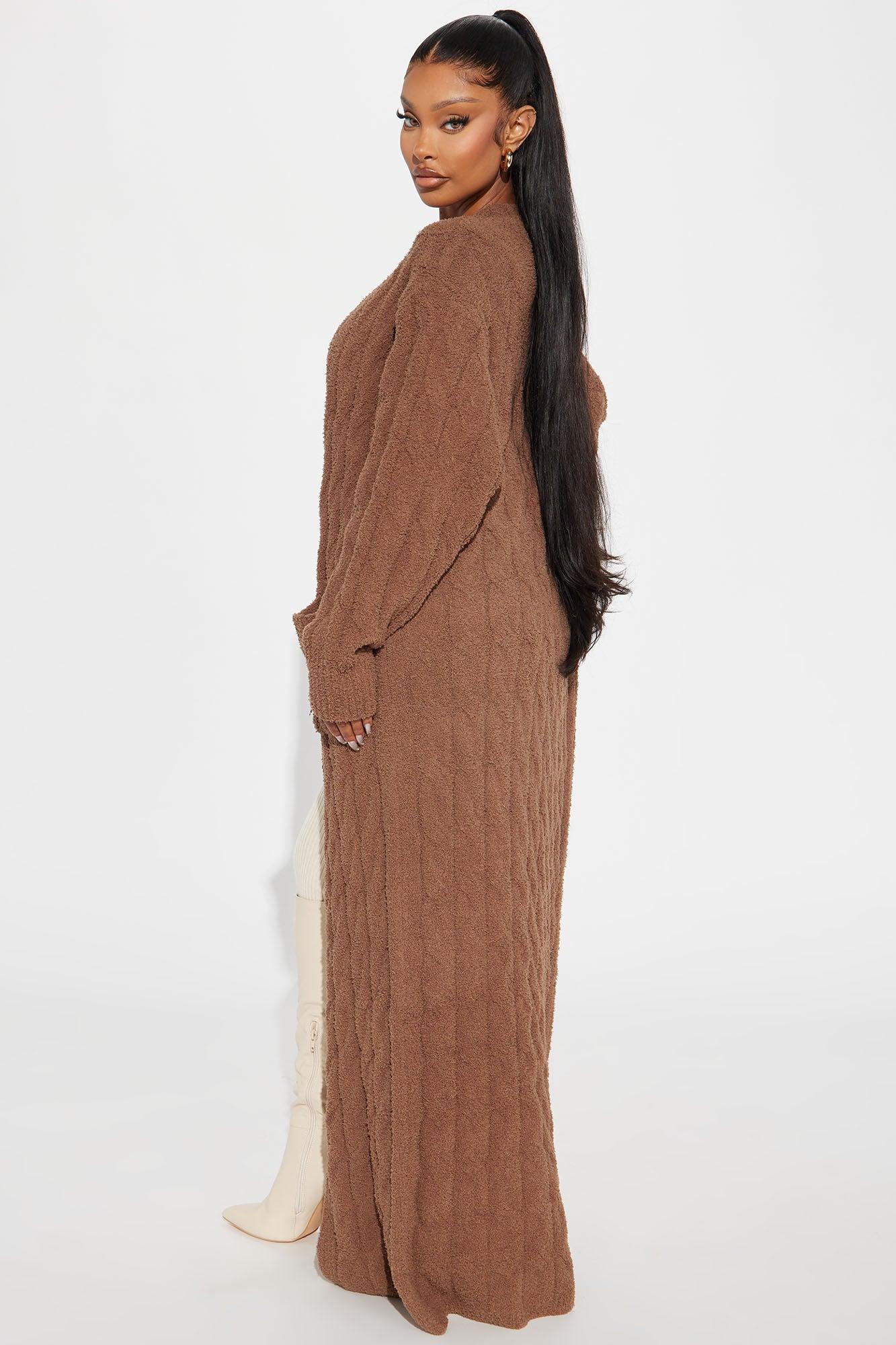 Staying In Fuzzy Long Cardigan - Mocha Product Image