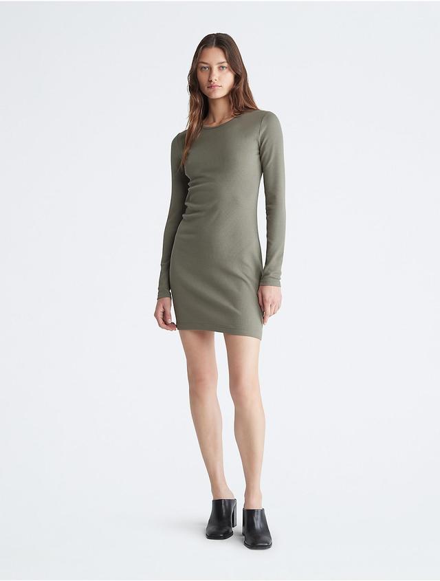 Calvin Klein Womens Cotton Contour Rib Mini Dress - Green - L Product Image