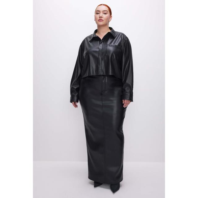 Womens Faux Leather Cropped Shirt | Black, Size 2XL | Good American by Khlo Kardashian Product Image