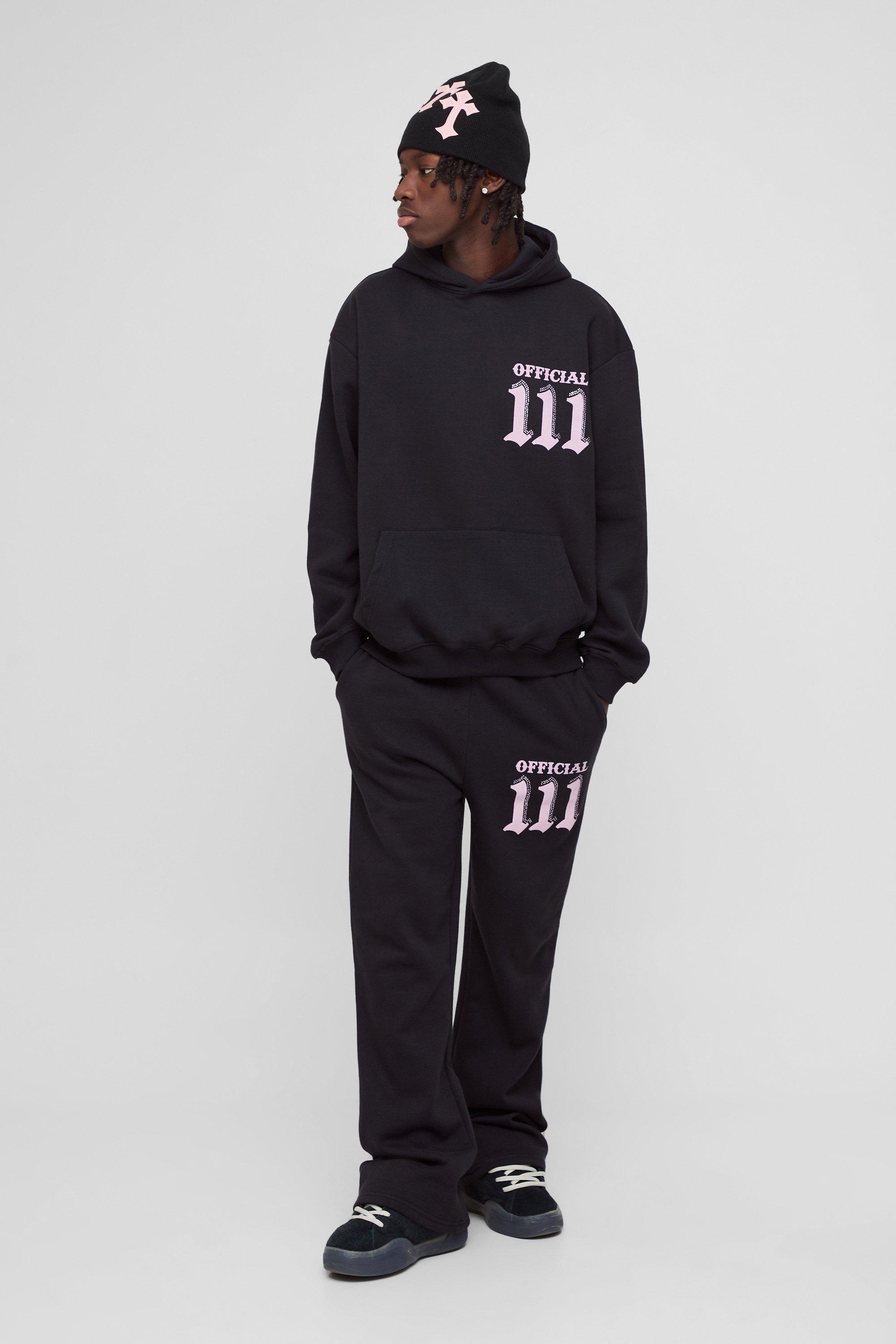 Oversized Moto Puff & Diamante Print Hooded Tracksuit | boohooMAN USA product image