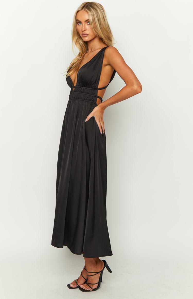 Ophelia Black Satin Maxi Dress Product Image