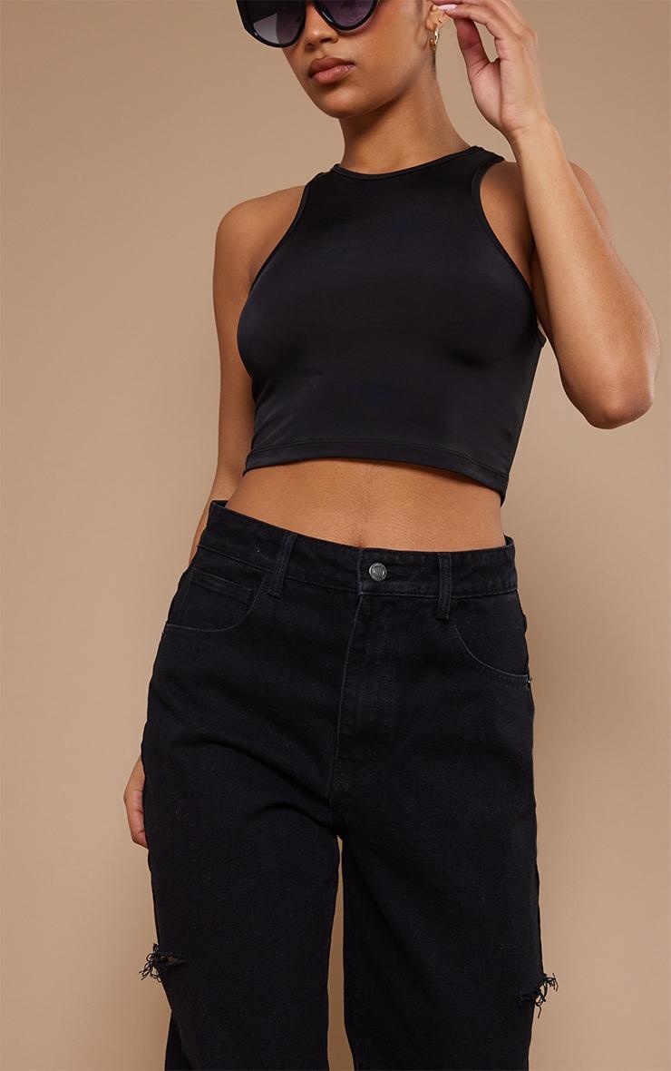 Washed Black Thigh Split Baggy Boyfriend Jeans Product Image