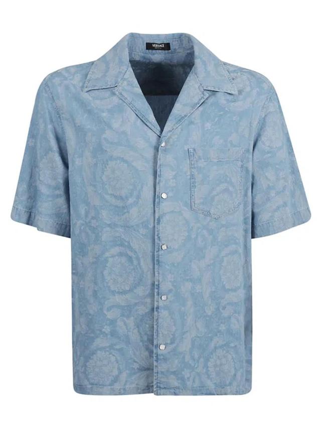 Denim Floral Print Shirt In Light Blue Product Image