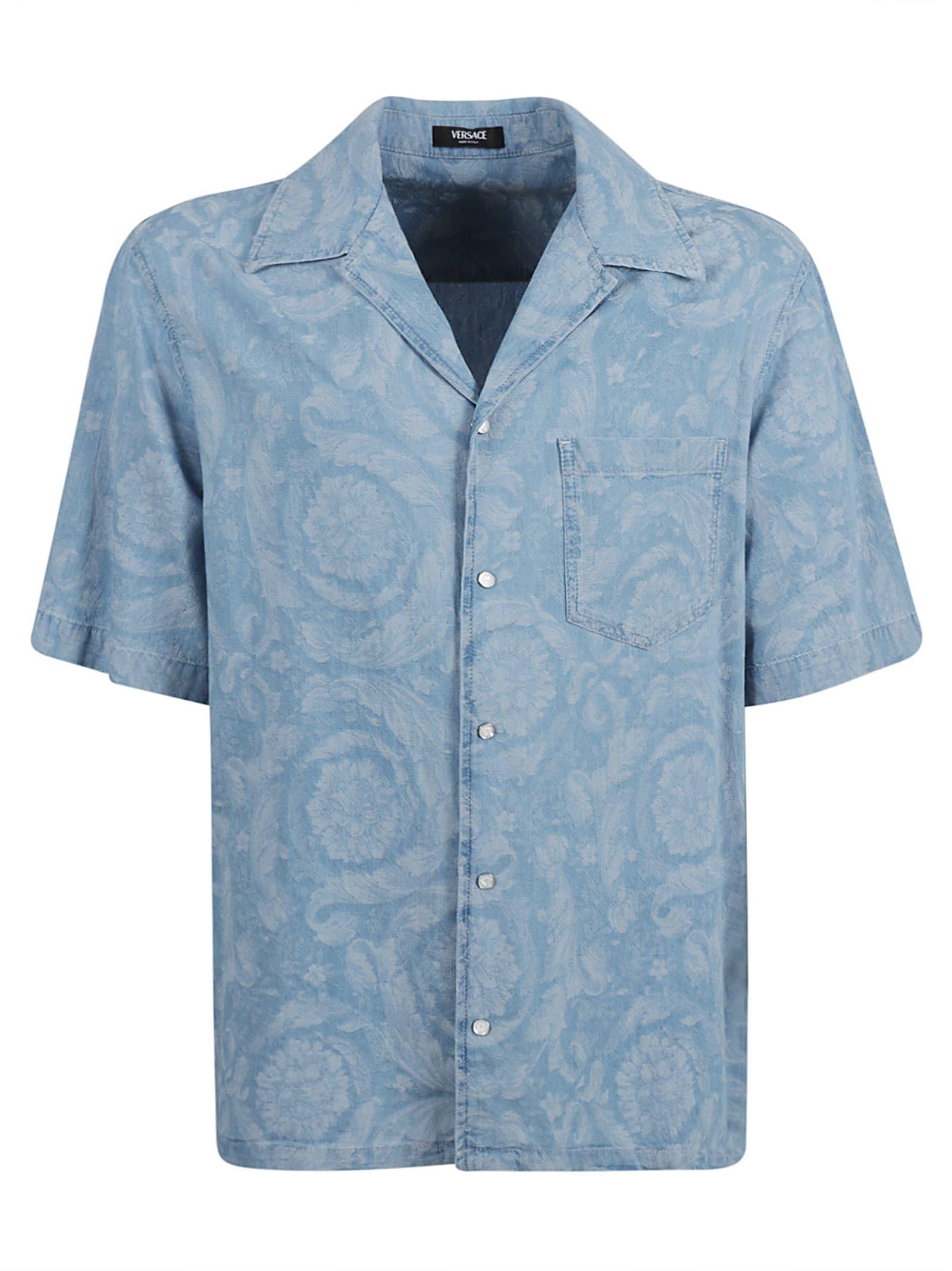 Denim Floral Print Shirt In Light Blue Product Image