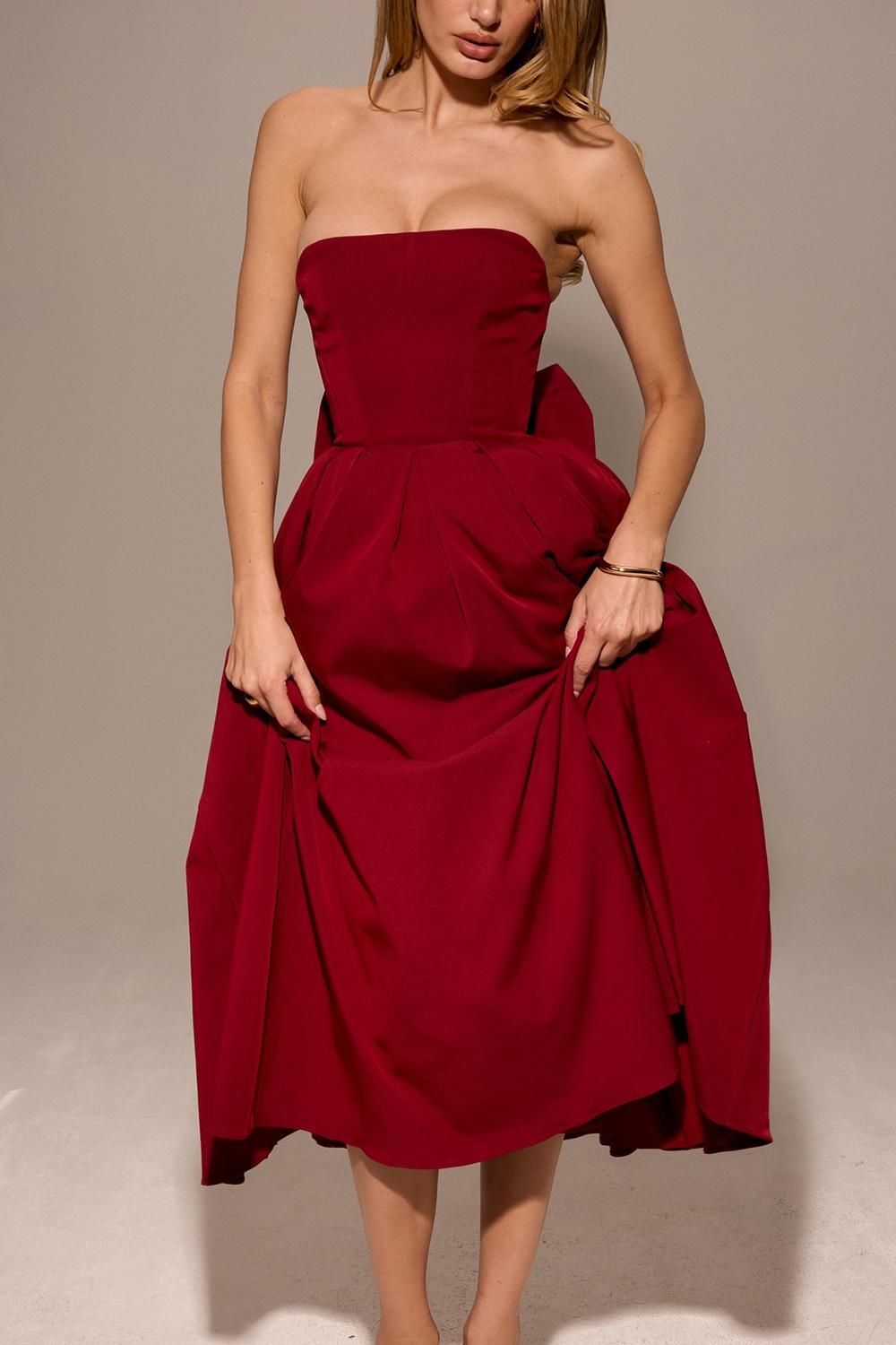 Pandora Berry Strapless Detachable Bow Midi Dress Product Image