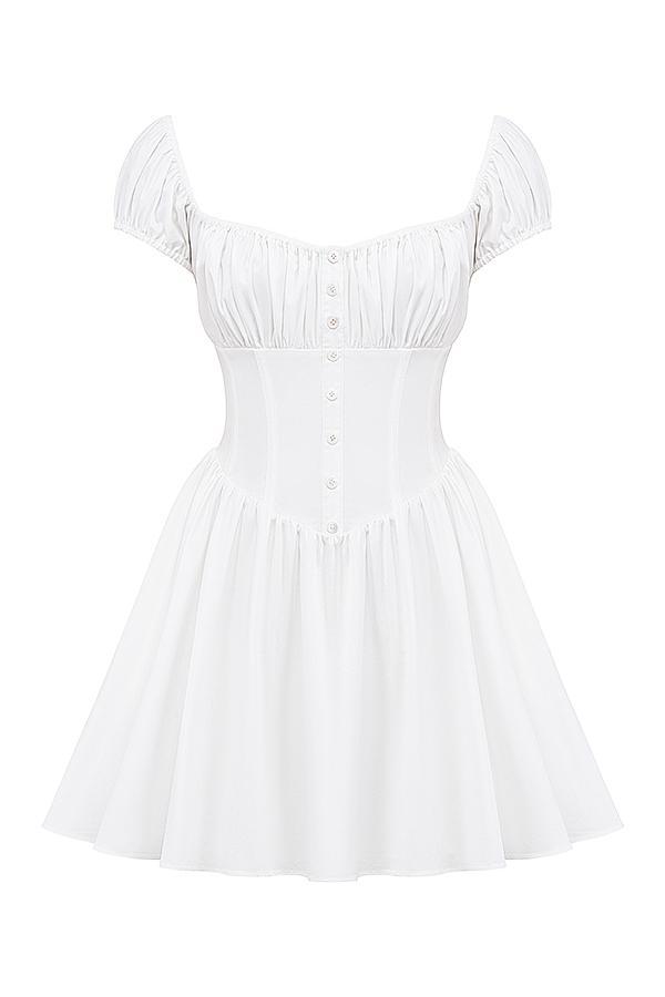 Nala White Cotton Gathered Mini Dress Product Image