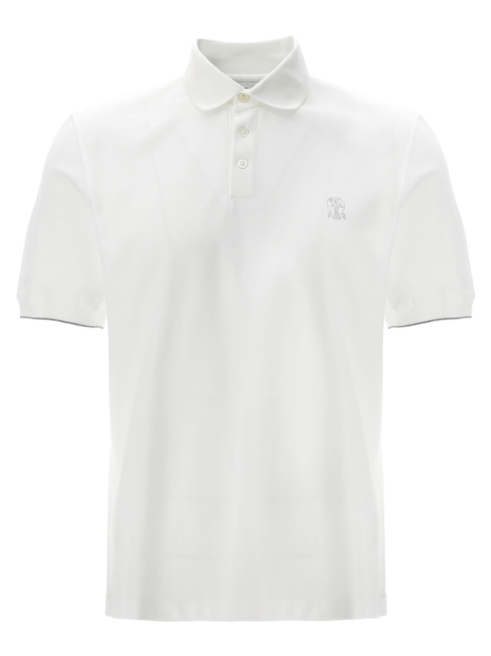 BRUNELLO CUCINELLI Logo-embroidered Cotton Polo Shirt In White Product Image