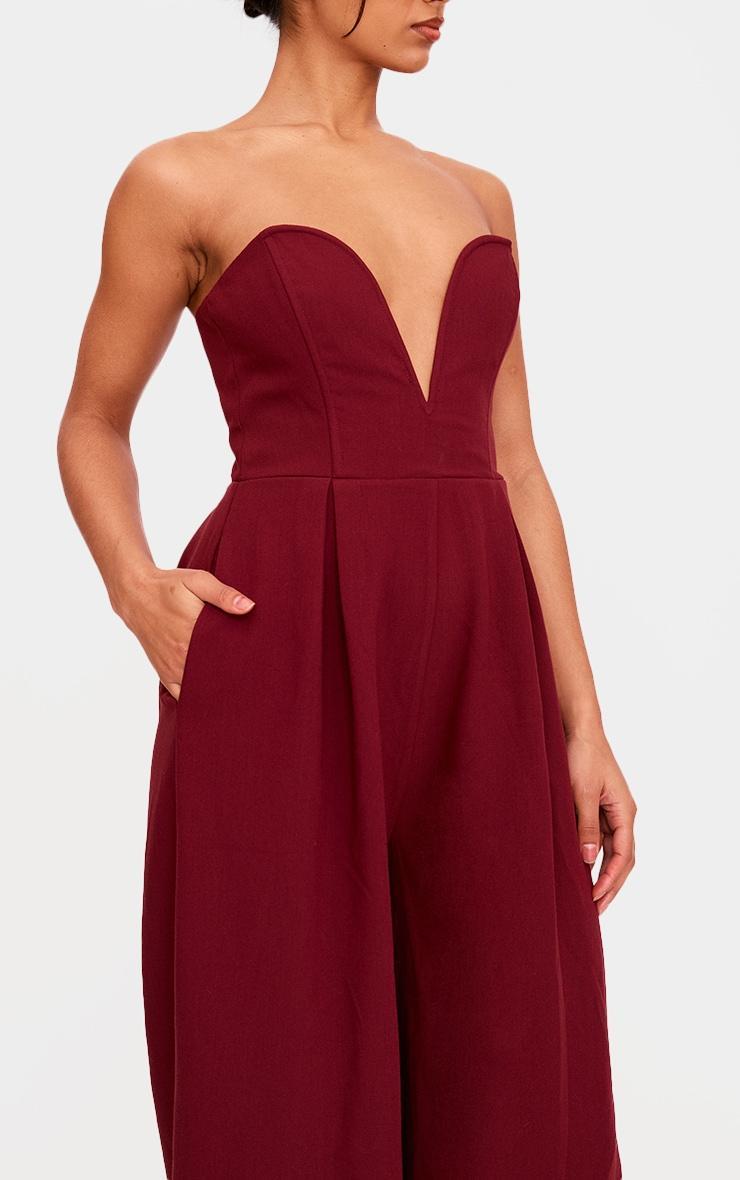 PLT Label Burgundy Plunge Wide Leg Jumpsuit Product Image