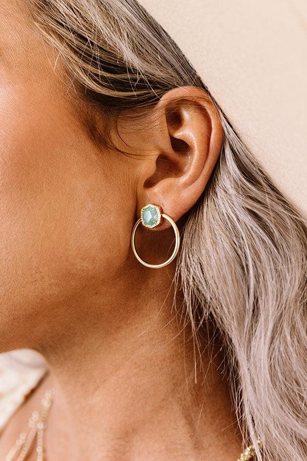 Davie Gold Hoop Earrings in Dark Teal Amazonite Product Image