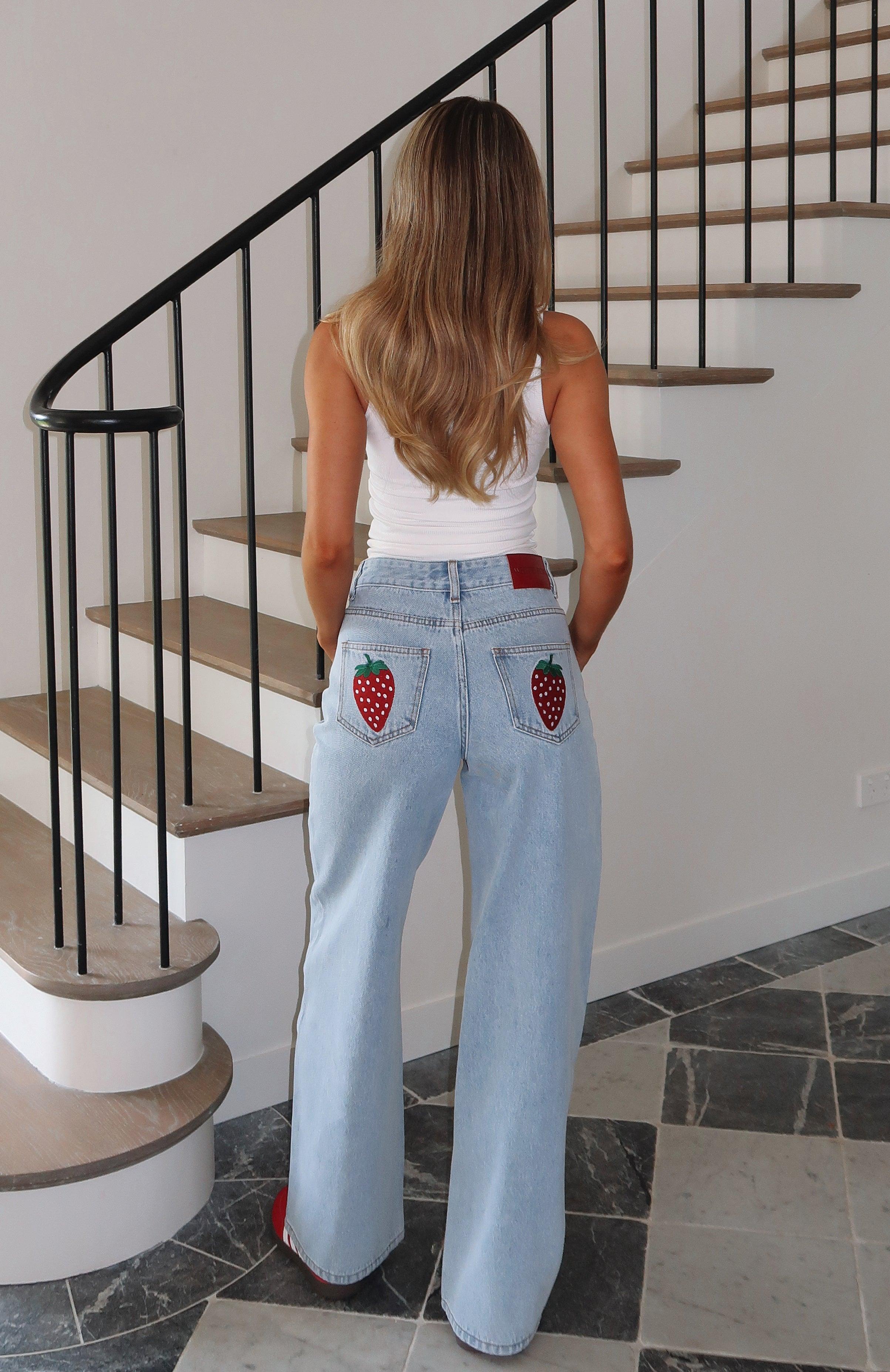 Lily Mid Rise Wide Leg Jeans Mid Blue Product Image