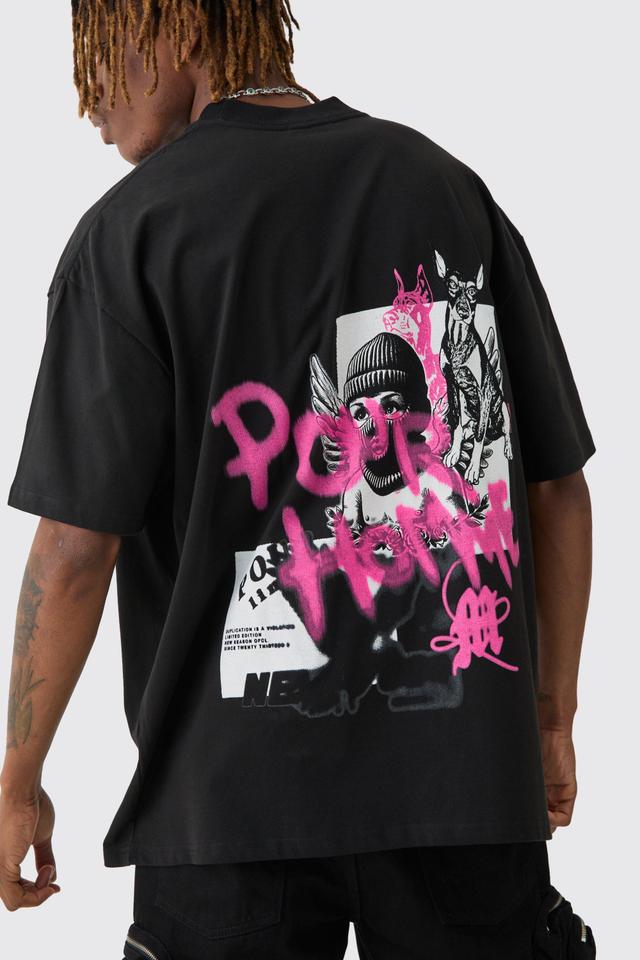 Tall Oversized Graffiti Back Print Heavyweight T-Shirt | boohooMAN USA Product Image