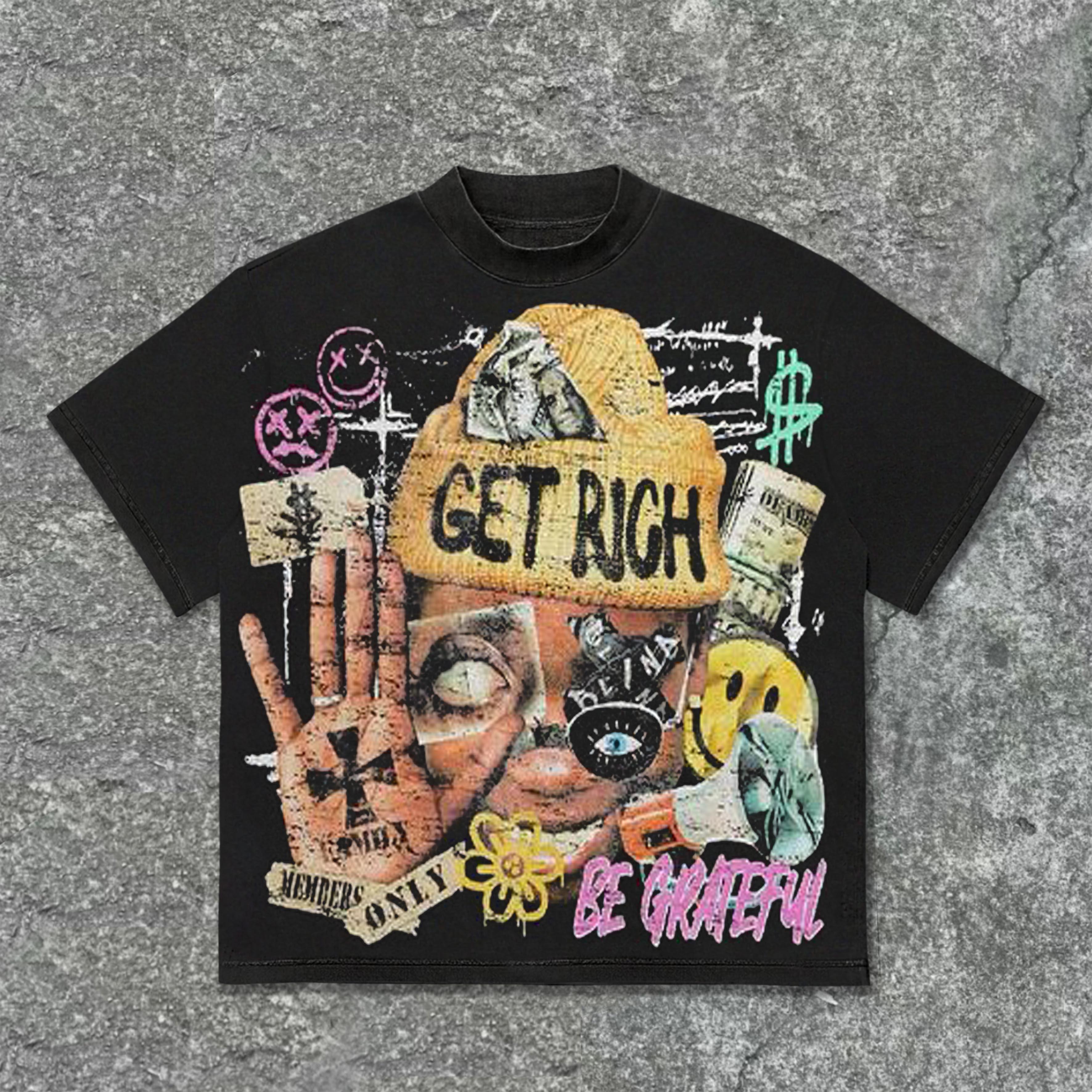 Vingate Get Rich Abstract Portrait Graphics Cotton T-Shirt Product Image