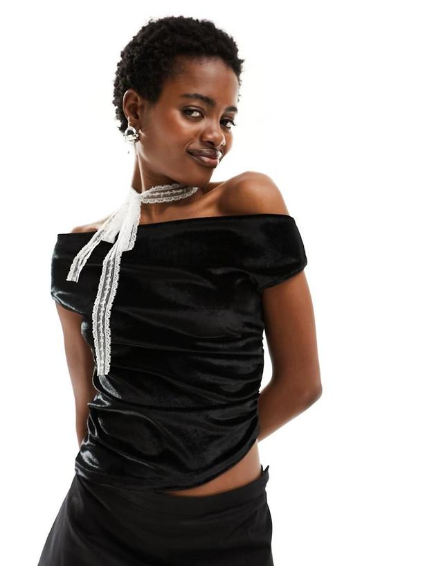 COLLUSION velvet asymmetric top in black Product Image